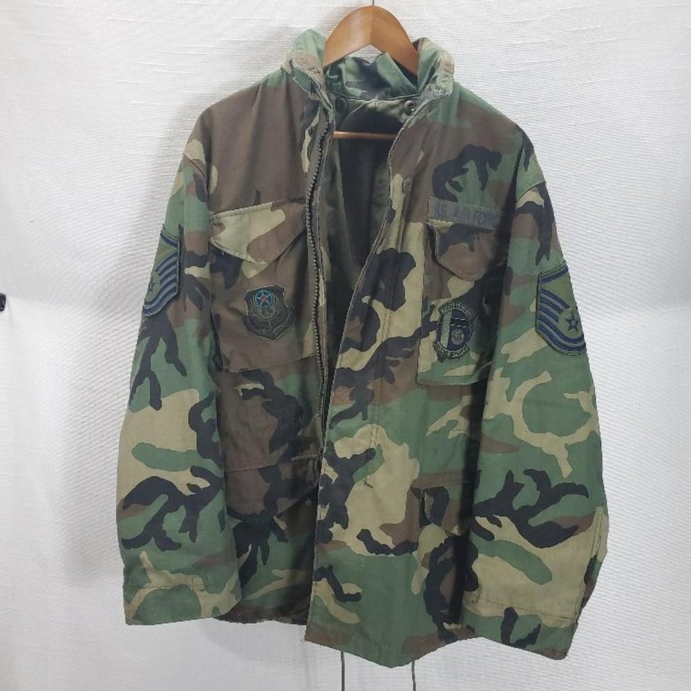 Military Jacket Mens Medium Green Camo Woodland Field Cold Weather Air Force